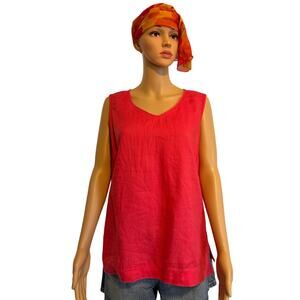 Red Linen Breezy Boho V-Neck Top Women's Size L